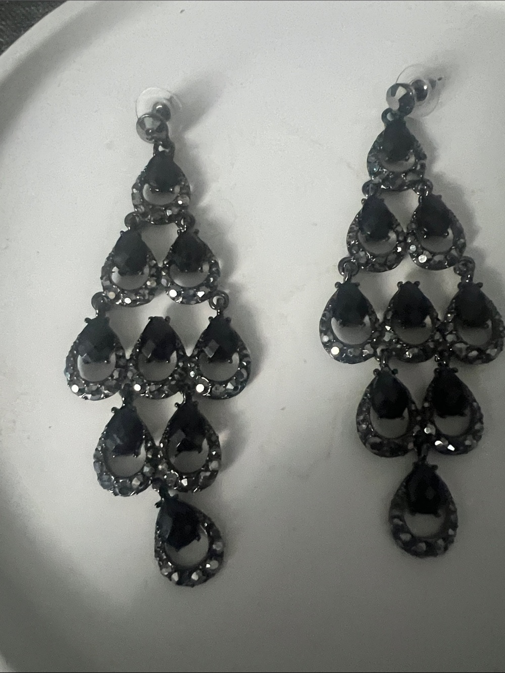Black Teardrop Chandelier Earrings - Elegant Statement Jewelry